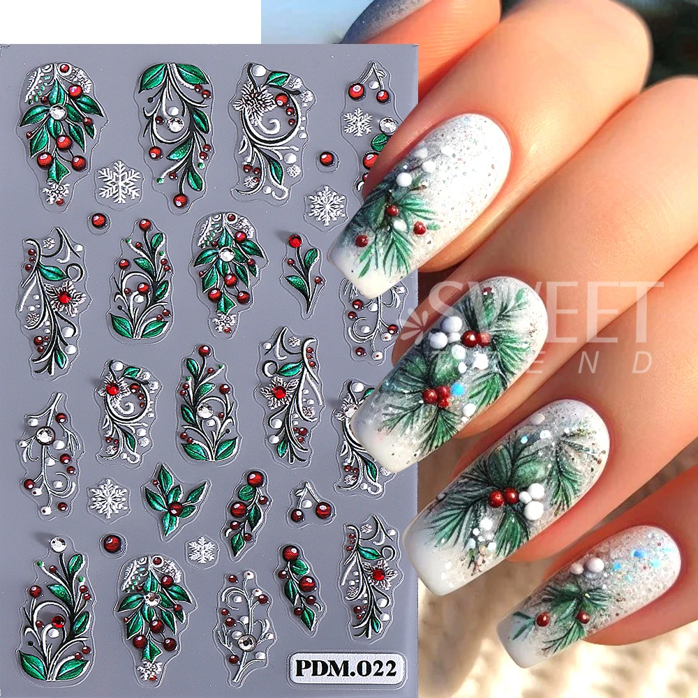 5D en relieve Navidad bola de nieve pegatinas para decoración de uñas autoadhesivas copo de nieve estrella calcomanías para uñas manicura DIY decoración suministros para uñas