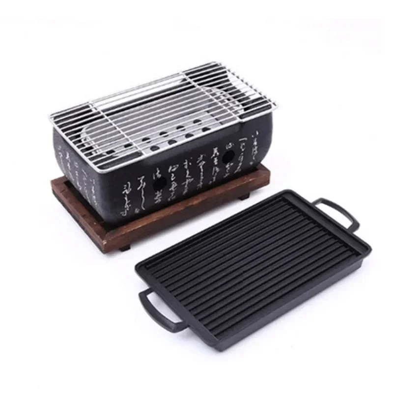 

Home table top mini Hibachi grill Square Ceramic Charcoal BBQ Grill Restaurant Alcohol Barbecue