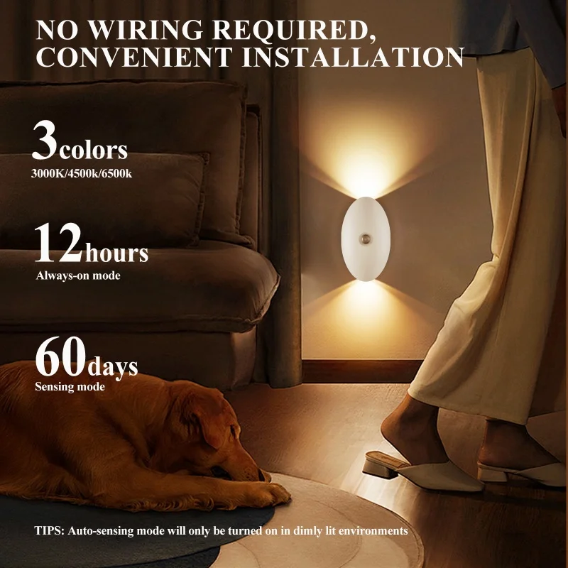 Modern and minimalist staircase wall light, human body sensing LED charging wireless hole free wall light fixture