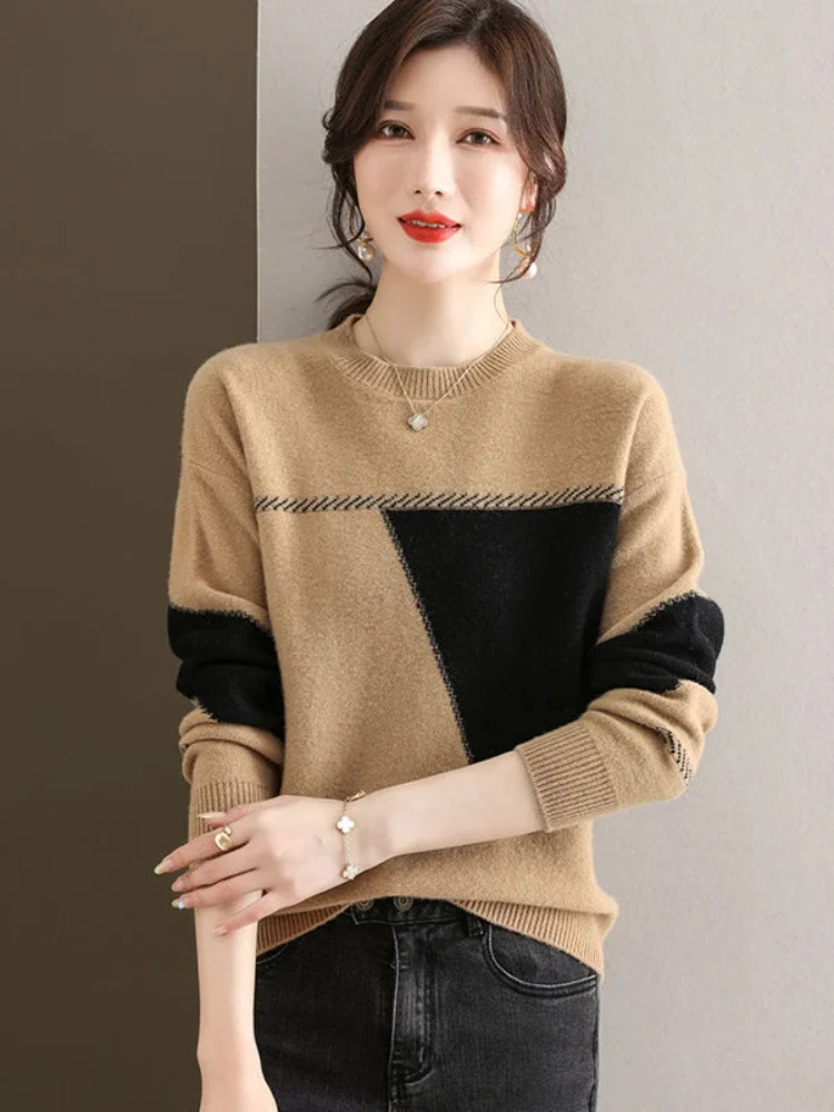 

2023 Autumn New Fashion Women Sweaters Knitwear Pullovers Long Sleeve Top Streetwear Casual Vintage Contrasting Jumpers