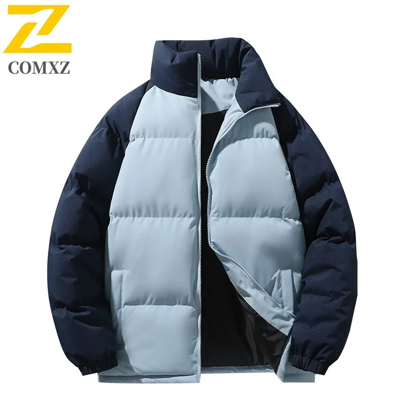 COMXZ 2025 Winter Unisex Fashion Warm Color Block Cotton Jacket Casual outdoor sports Streetwear Coat lightweight windbreaker