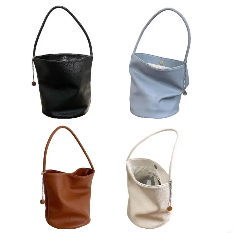 

X7XC Women PU Leather Shoulder Bag Top Handle Bag Korean Styles Armpit Bag Bucket Bag