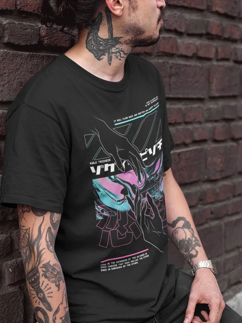 Unisex Techwear Shirt Darkwear Love Japan Streetwear Aesthetic Anime Shirt Japanese Streetwear Techwear Tshirt Anime Clothing