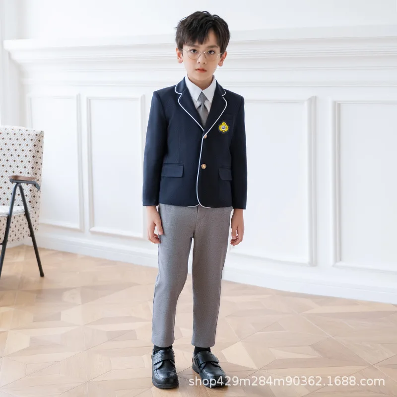 Kids School Uniform Girls Navy Jacket Vest Pleated Skirt Jumper Dress Boys Student Child Japanese Kindergarten Class Clothes Set