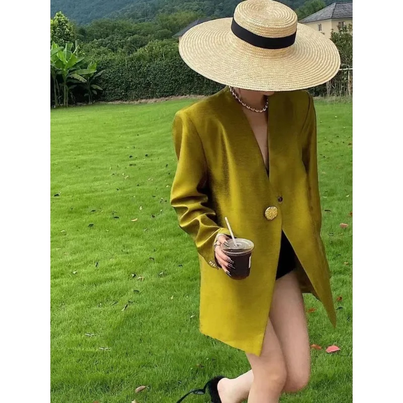 Jacke Damen Frühlings- oder Herbstmode Neues Nischendesign Sinn für kleine Anzüge mit Schultern Senior Sense Retro Mittellanger Anzug