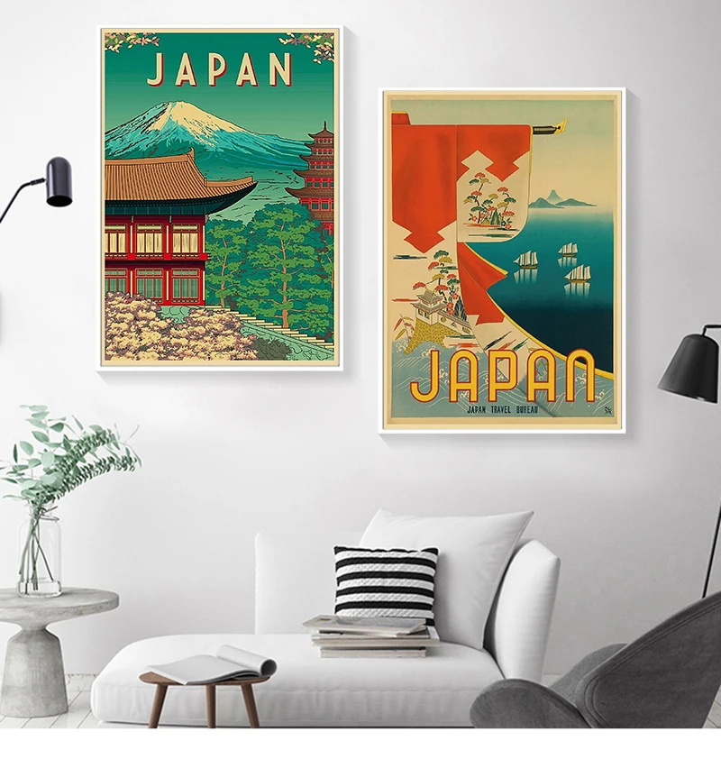 Japan Tourist Attractions Poster Tokyo Fuji Travel Kraft Paper Vintage Room Bar Scenic Spots Decor Aesthetic Art Wall Painting