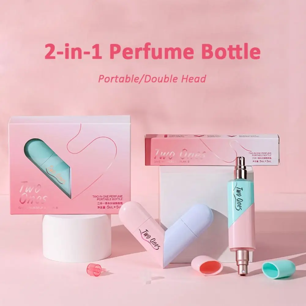 

New 2in1 Travel Perfume Bottle 5ml+5ml ABS Refillable Atomizer Double Head Heart Shaped Mini Fragrances Dispenser