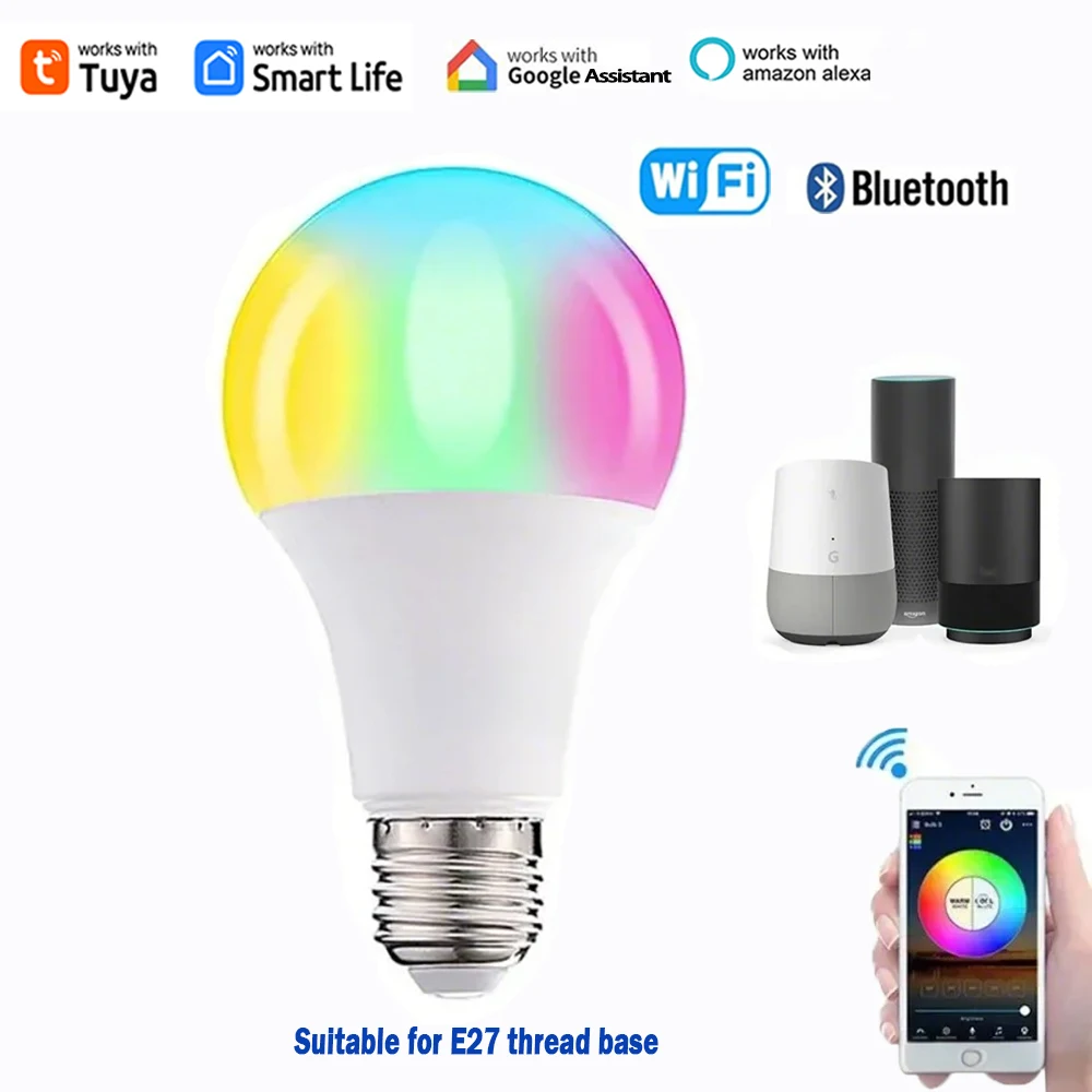 LED Tuya Smart Life WIFI Bluetooth Bulb E27 RGBCW Bulb APP Voice control works with Alice Alexa Google home