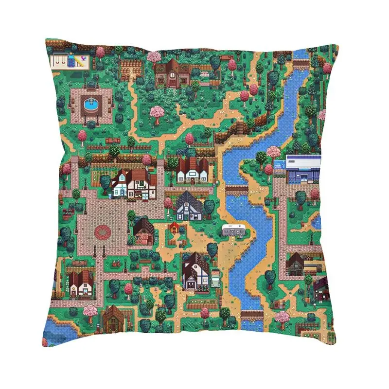 Stardew Valley Town Map Cushion Cover 40x40 Home Decorative 3D Print Video Games Throw Pillow Case for Sofa Two Side