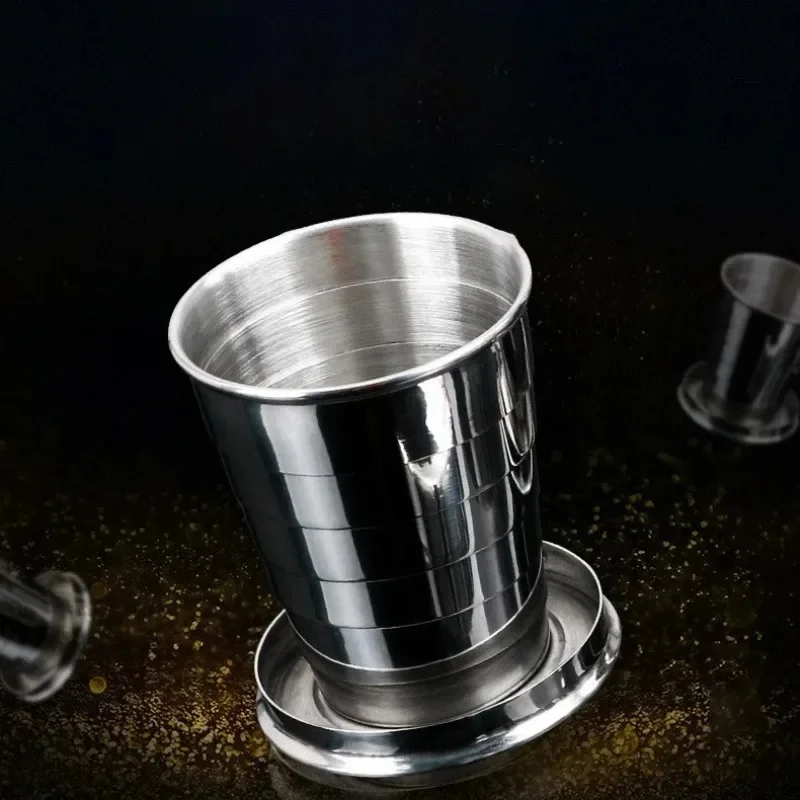 Stainless Steel Folding Cup Portable Water Drinking Telescopic Collapsible Cups for Outdoor Travel with Keychain Shot Glass