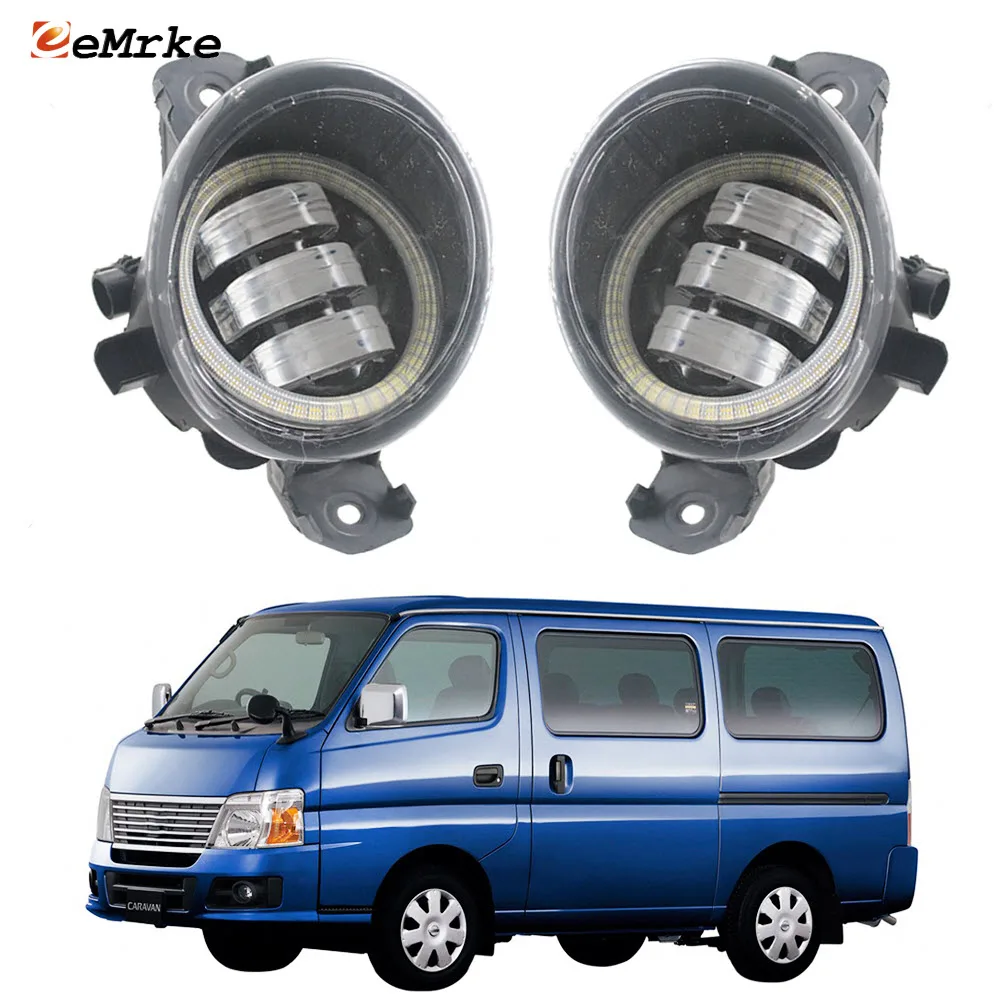 EEMRKE LED Fog Lights Lens + Angel Eyes DRL Halo Ring for Nissan Caravan Urvan E25 2005-2011 Car Daytime Running Lamp Assembly