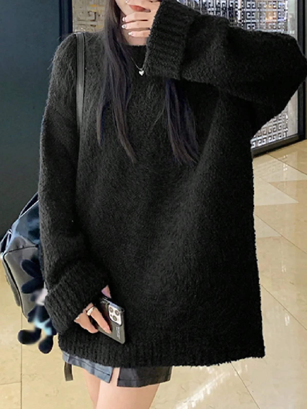 

Chic Knitted Sweater Women's Loose Thiened round Ne Pullover Soft Autumn Winter Top Korean Sle Comfortable Long Sve