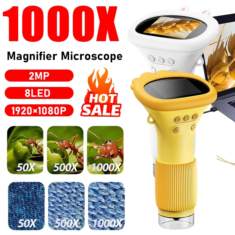Microscope pour enfants, loupe 1000x, 200 mégapixels, avec fonction Photo et vidéo LED, jouets éducatifs, Science pour enfants