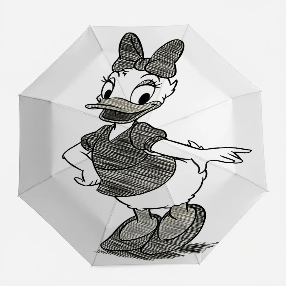

Disney Daisy Duck Sketch Art Print Automatic Folding Umbrella, Windproof Waterproof Travel Umbrella for Kids Adults, Portable Li