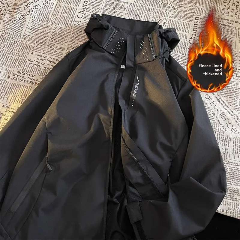 

Cleanfit American Style Thickened Fleece Lined Hooded Men's Cotton Jacket Windbreaker Casual Winter Outerwear for Couples