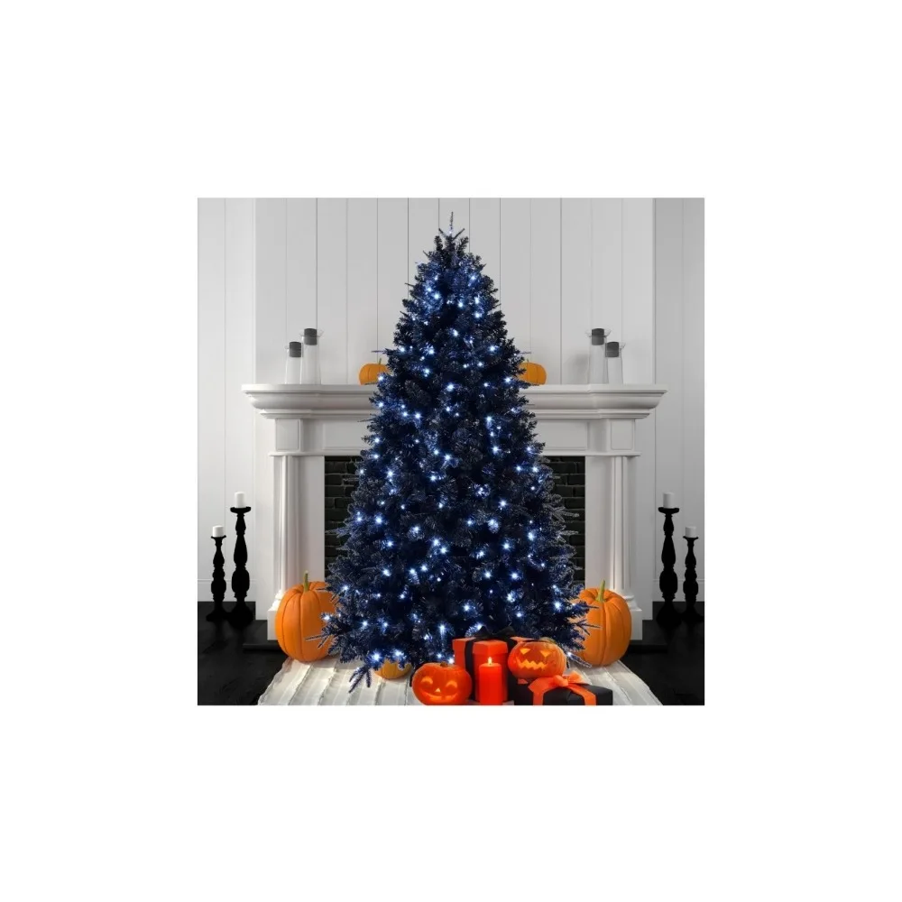 Black Christmas Tree Prelit, Pre Lit Christmas Tree with Cold White Lights, Black Halloween Tree with Metal