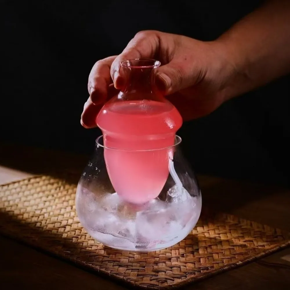 Cooling Sake Cup Transparent Ice Wine Jug Detachable Glass Wine Cooler Flat Mouthed Slant Mouthed Wine Warmer Bar