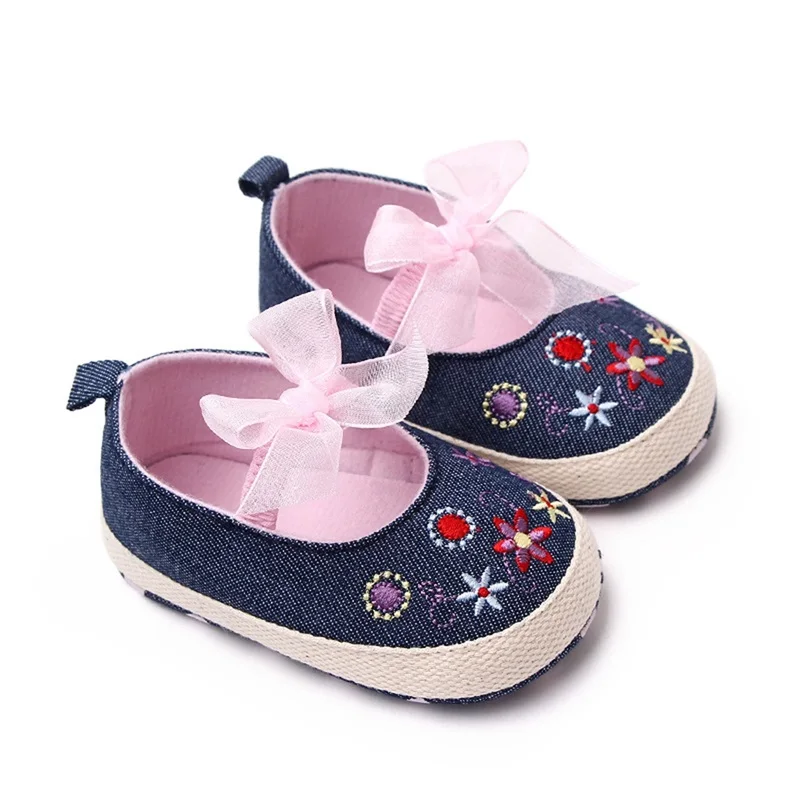 Soft Sole Flower Embroidered Bowknot Flats for Infant Baby Girls - Non-Slip Toddler First Walker Shoes Perfect for