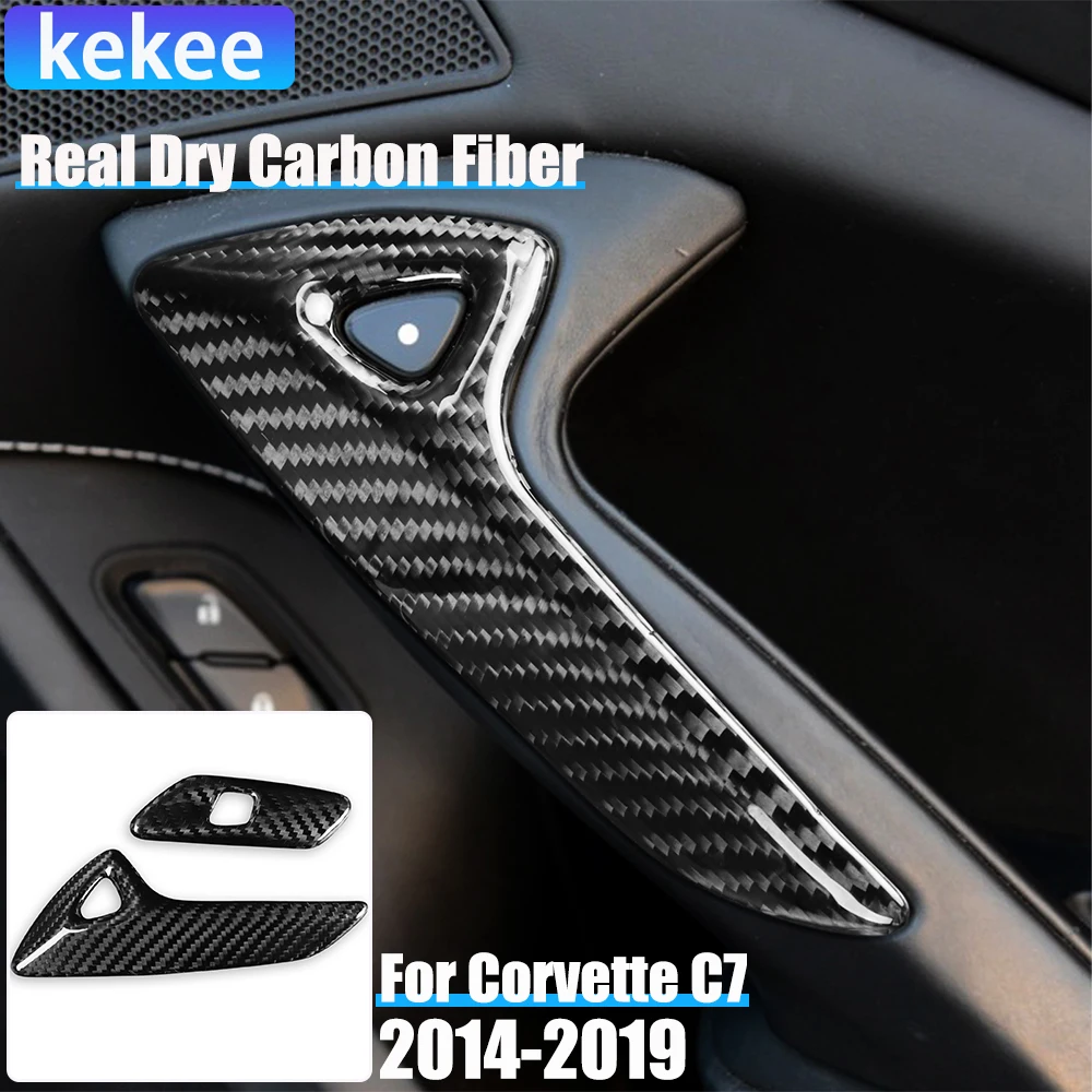

2PCS Real Dry Carbon Fiber Car Accessories Door Handle Button Cover Trim For Chevrolet Corvette C7 2014 2015 2016 2017 2018 2019