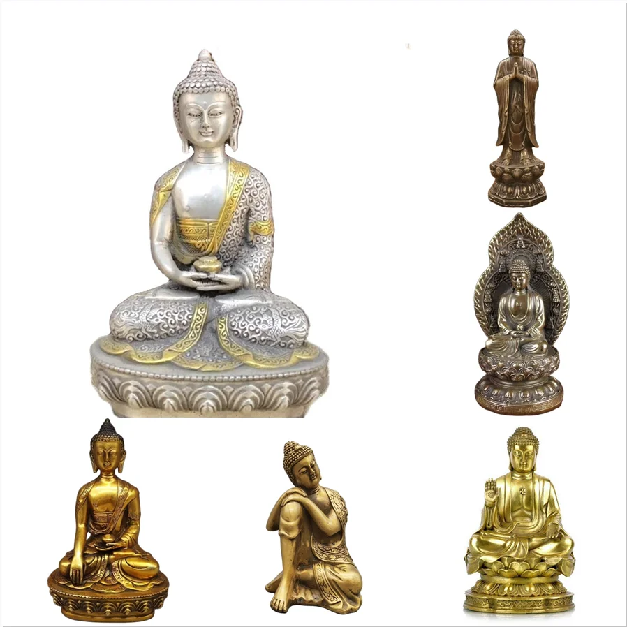 12 Metal Buddha Statues Thai Decorative Buddha Statues Hindu Buddhism Sakyamuni Sculpture Large Home Feng Shui Retro Decorative