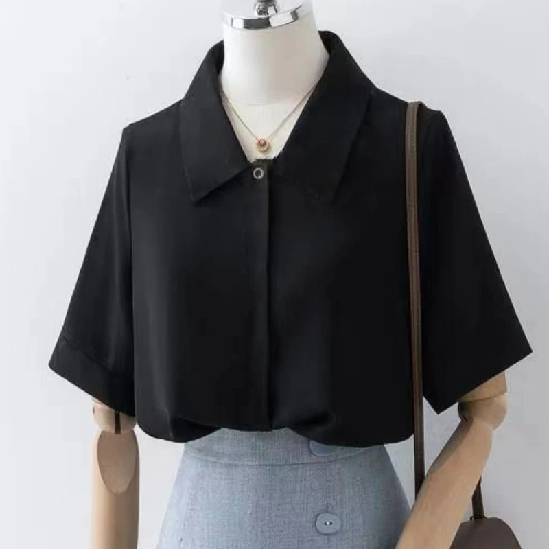 

S-5XL рубашки женские офисные женские летние рубашки с закрытыми пуговицами винтажные однотонные формальные повседневные рабочие одежды минималистичная индивидуальная повседневная одежда
