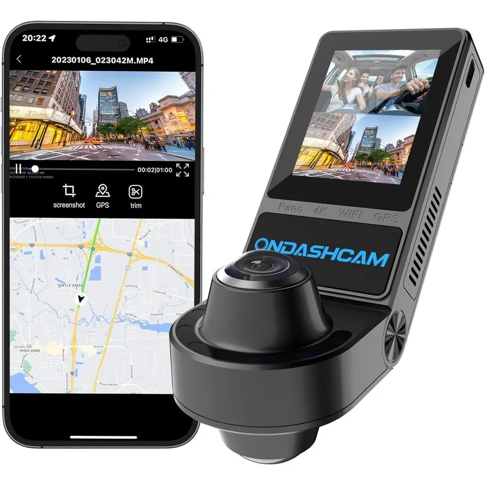

Cam, 360° Cam ront and Rear Inside, 4K/2.5K UHD Camera or Cars, Night Vision, Built-in 5G Wii & GPS, G-Sensor, 185° Wide Angle,