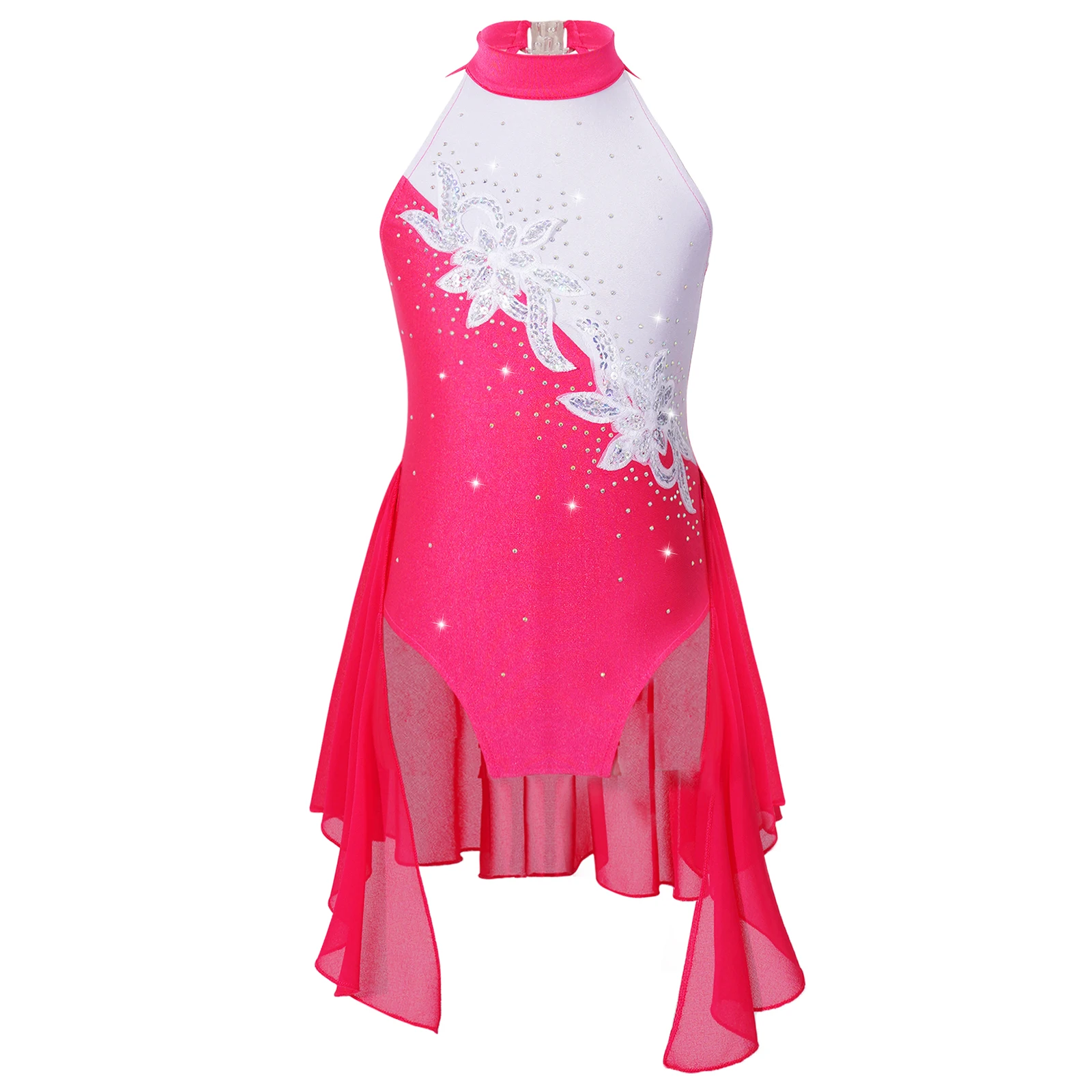 Ballet Ginástica Collant Vestido com Strass lantejoulas para meninas, Figura Patinação no Gelo Dancewear, Bailarina Palco Trajes de Dança Lírica para Crianças