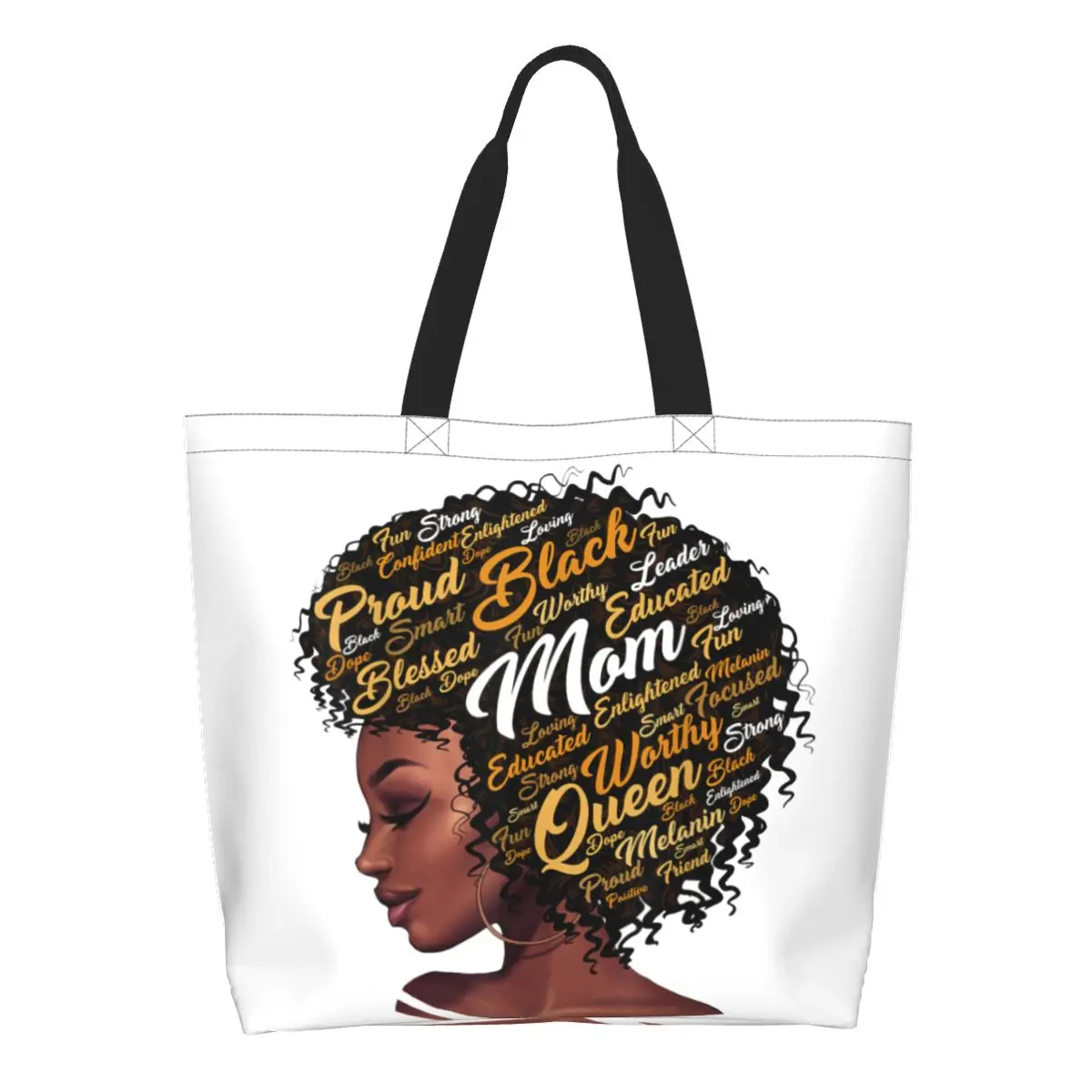 African Women American Black Girl Grocery Shopping Tote Bags Women Custom Canvas Shopper Shoulder Bag Big Capacity Handbags