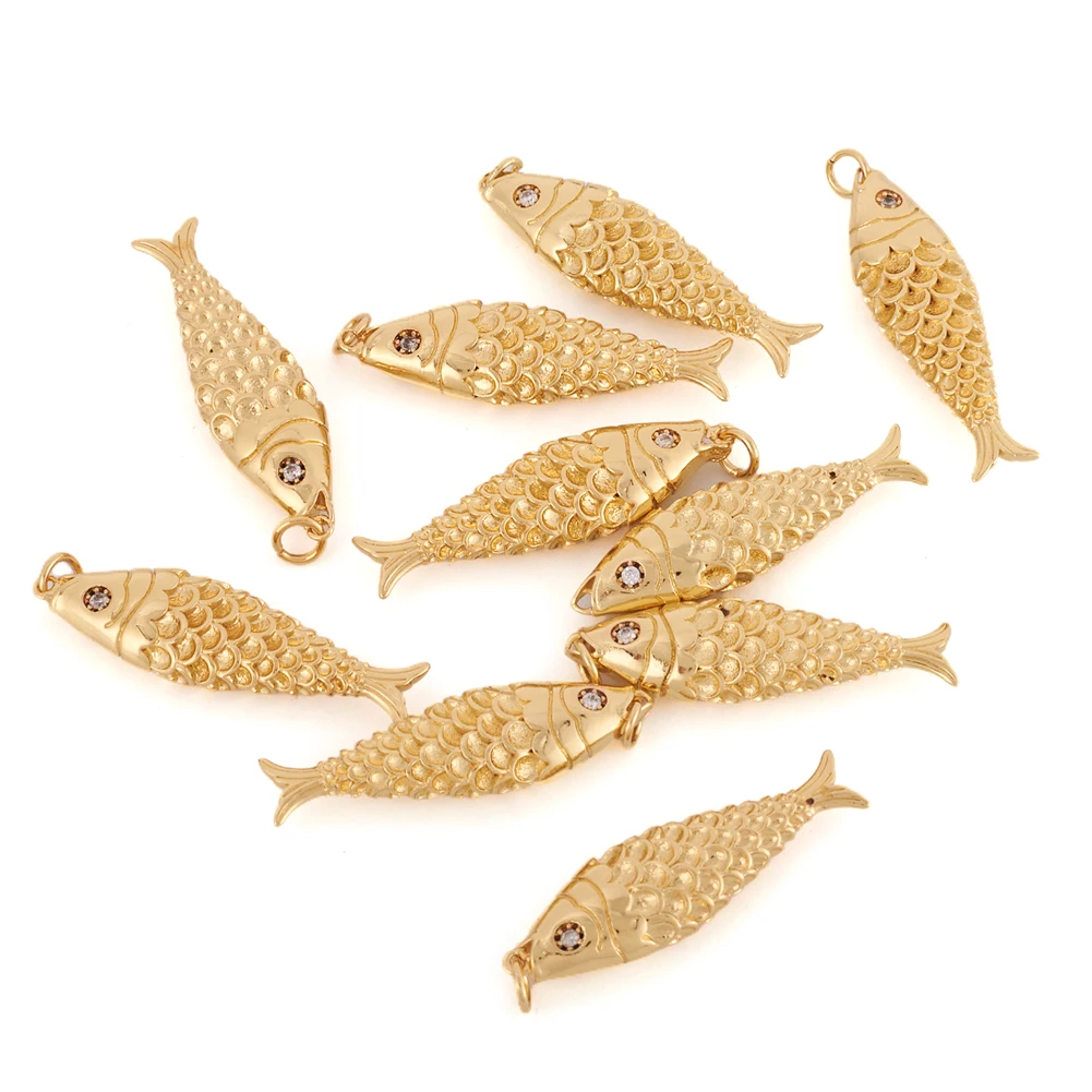 10Pcs Brass Fishbone Charms Fish Skeleton Pendants for DIY Earring Necklace Bracelet Keychain Jewelry Craft Making 30x10x4.5mm