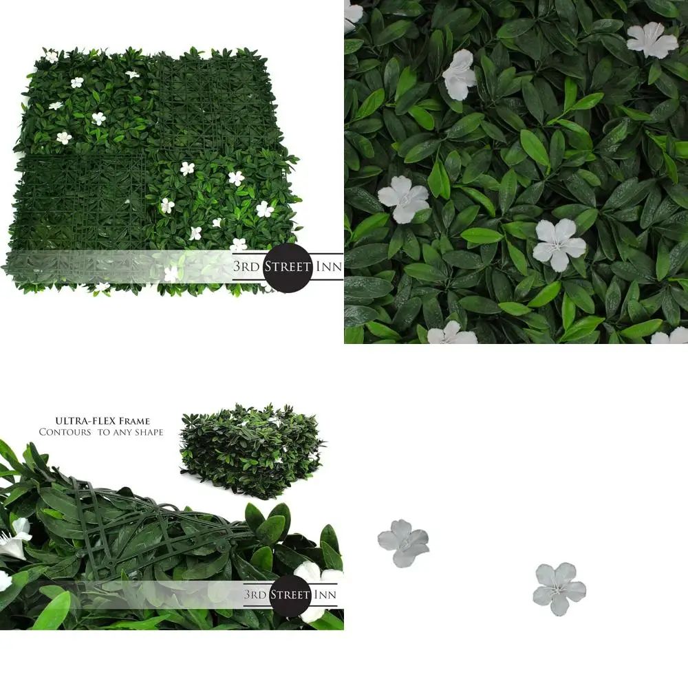 Artificial Hedge Panel - Privacy Wall - Interlocking Plant Backdrop - Indoor/Outdoor Decor (4 White Cuckoo)