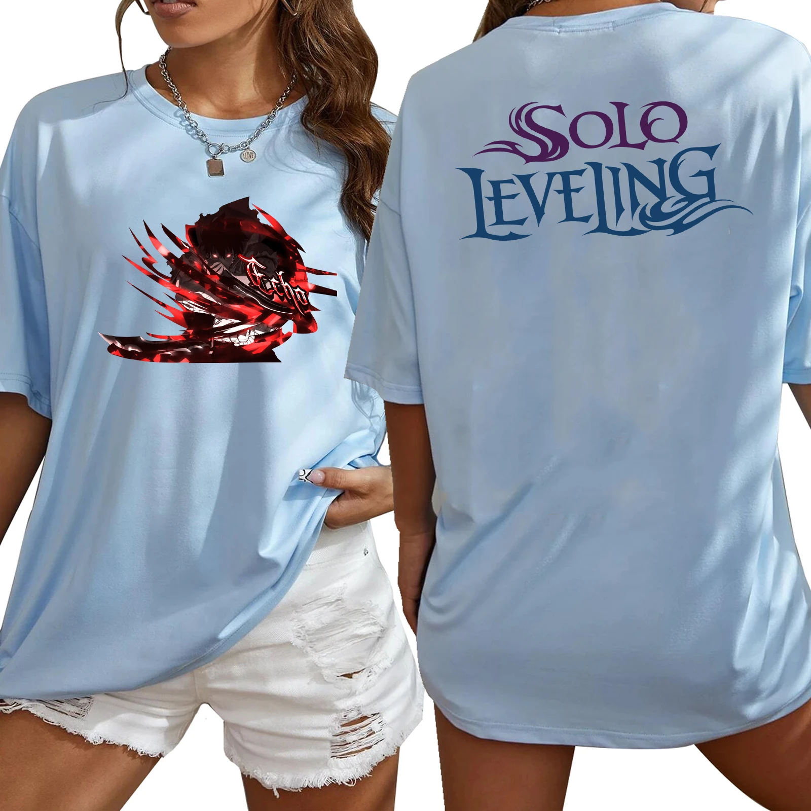 Solo Leveling Echo เสื้อยืดขนาดใหญ่พิเศษ O-คอแขนสั้นแฟชั่นเสื้อโอเวอร์ไซส์