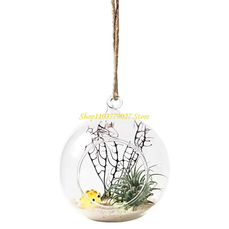 C4DF Hanging Glass Terrarium Tea Light Holder Succulents Vase Hanger for Home Wedding Party Indoor Outdoor Decor
