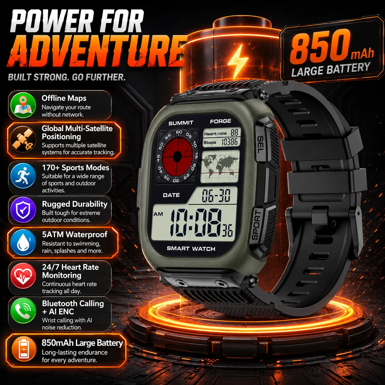 2026 New 850mAh Battery SmartWatch for Men GPS Tracker 10ATM Waterproof Heart Rate Flashlight AMOLED Screen Smart Watch for Men