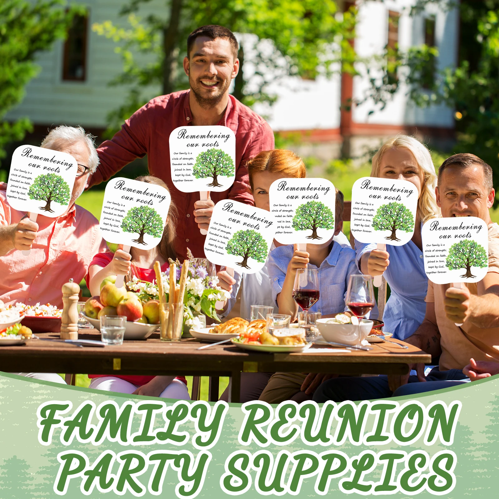 New 30 Pcs Family Reunion Fans Remembering Our Roots Handheld Paper Fan With Wooden Handle Tree Gathering Party Favors Bulk F