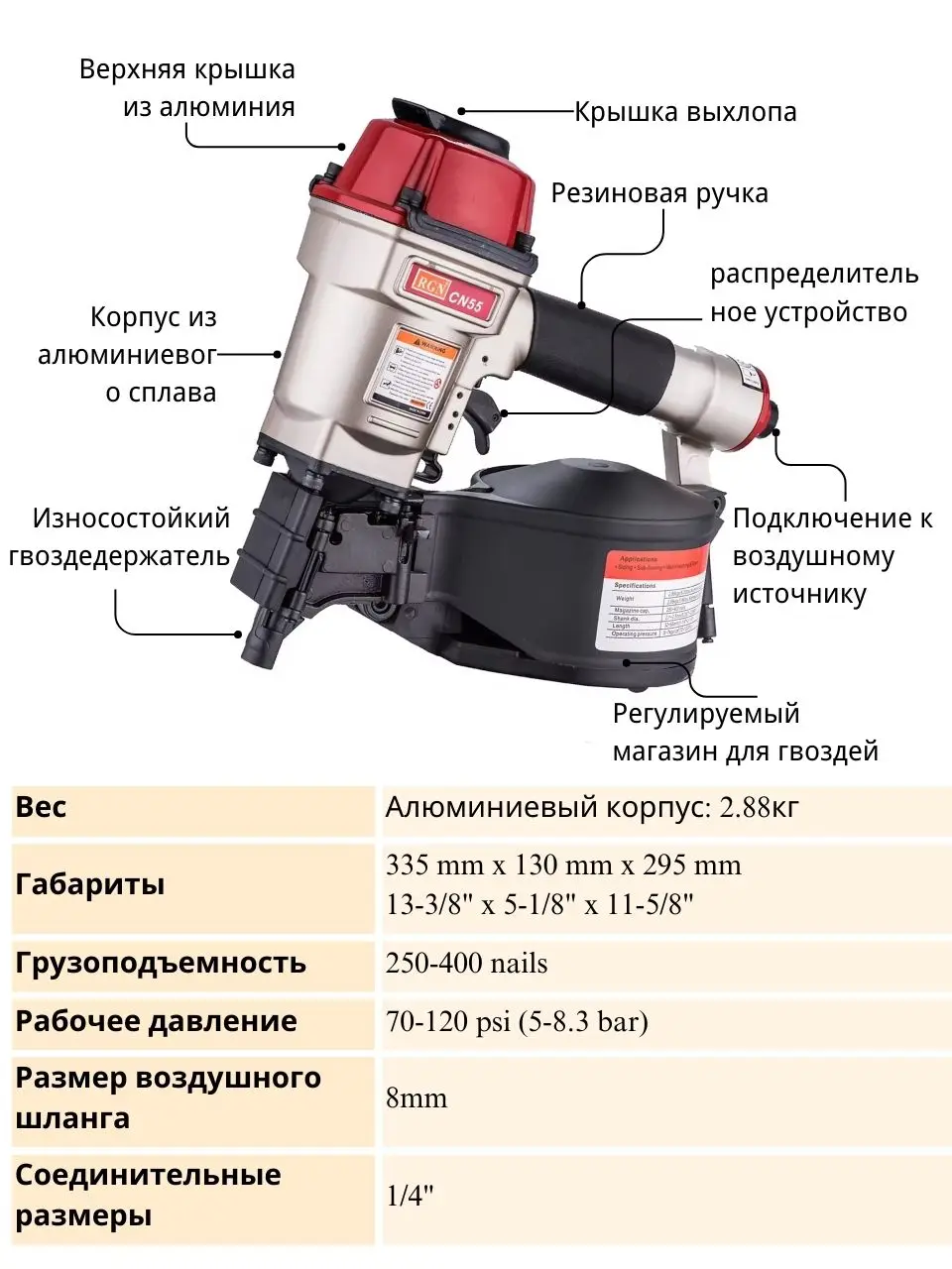 Cn55 drum nail gun 32-57mm EAC roofing nail gun 2.88 kg air gun for nails