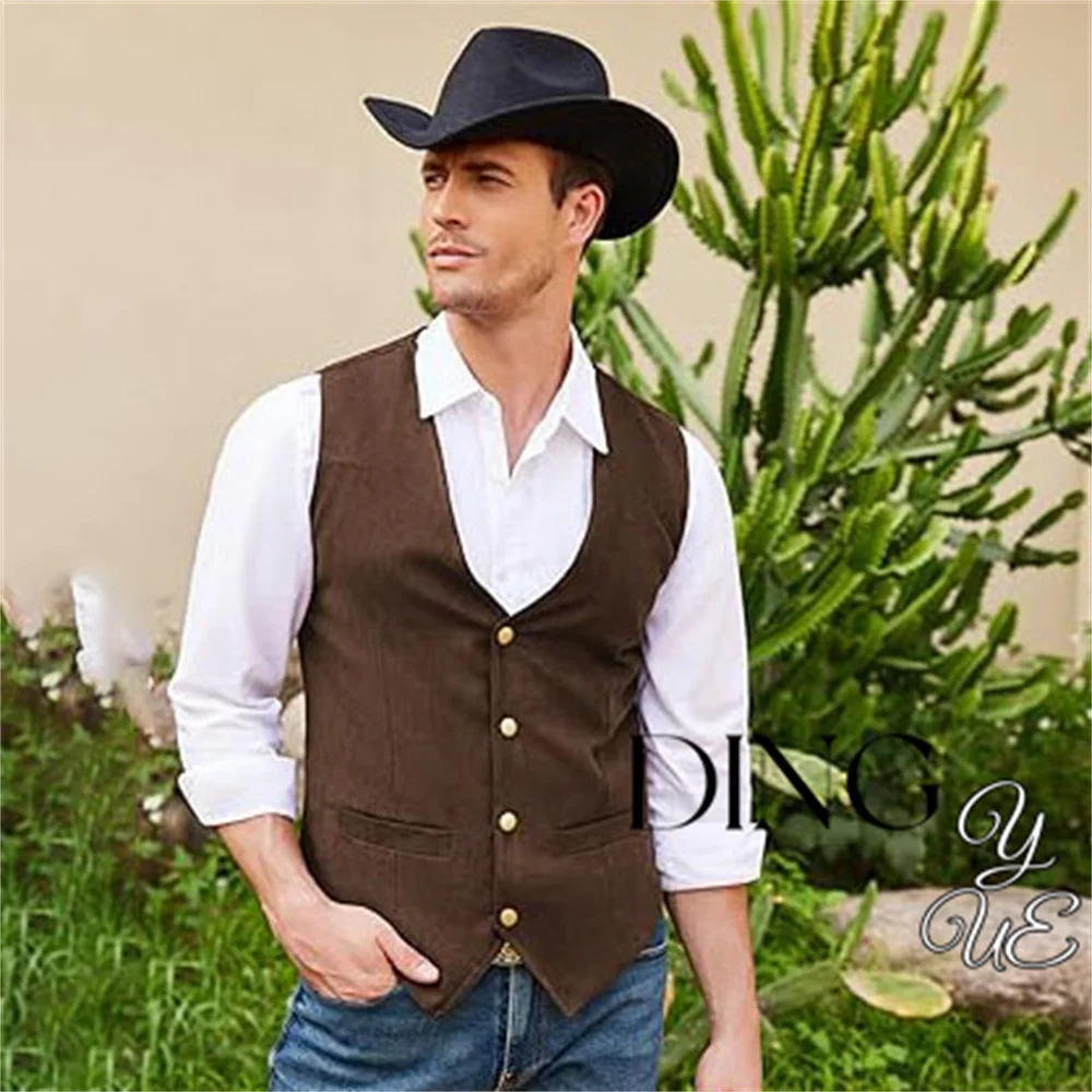 Men's Suede Leather Suit Vest Casual Western Vest Jacket Slim Fit Vest Waistcoat