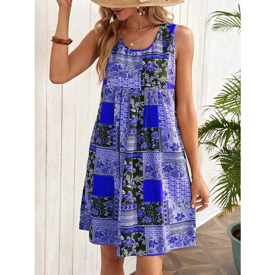 Vestido Tank estampado das mulheres, Verão