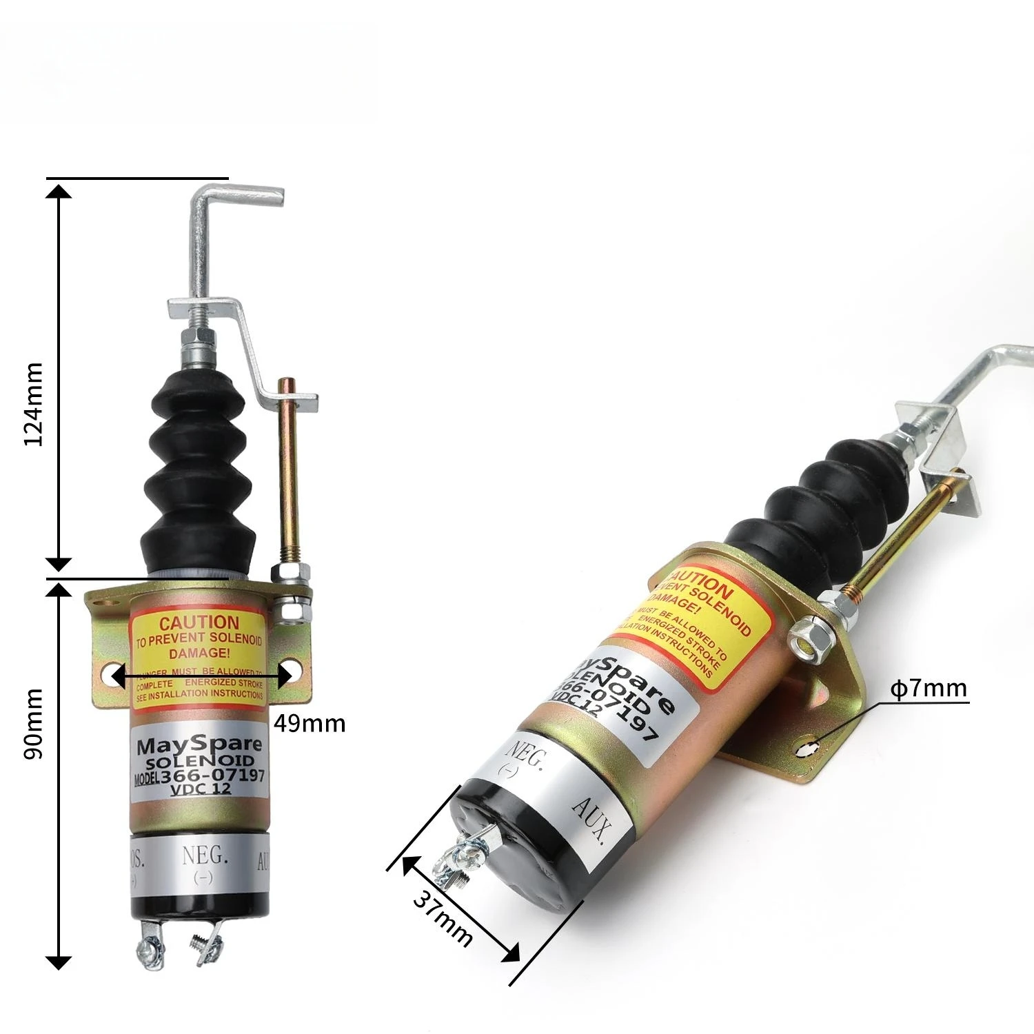 MaySpare Fuel Shut Off Solenoid 1502-12C7U2B2S1 366-07197 SA-3405T Compatible With Lister Petter Engine With Bracket 2 Pins 12V