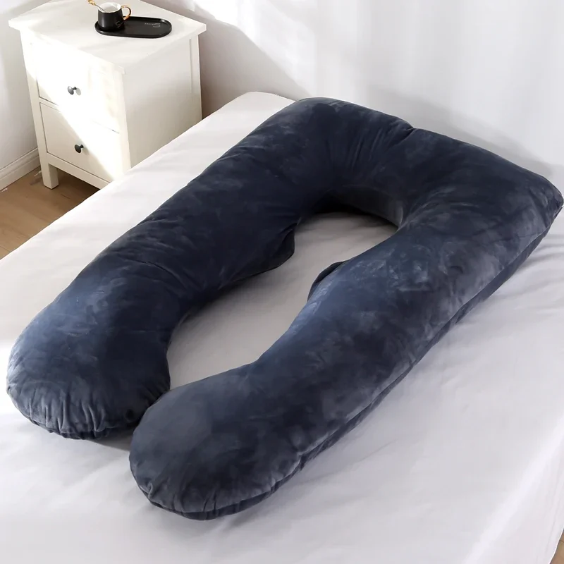 Almohada Lumbar de lana suave para embarazadas, almohada Lumbar tipo Gravida U, cojín de protección lateral multifunción para mujeres embarazadas, Color negro