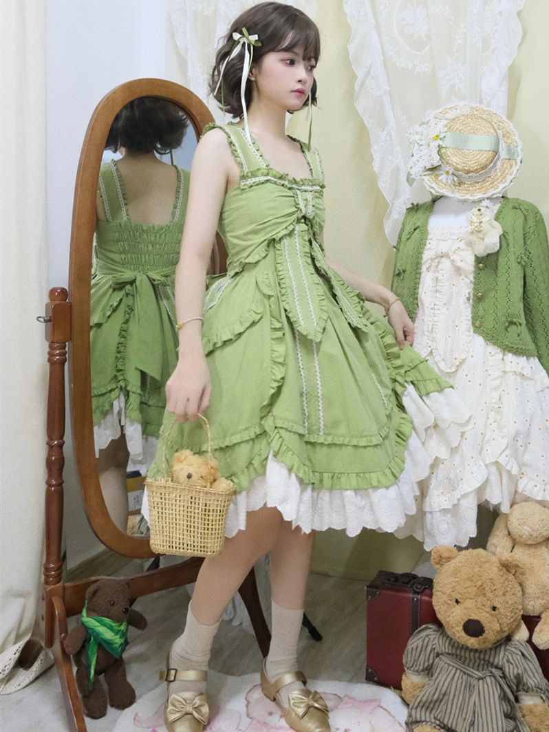 

Summer New Sweet Lolita Dress Jsk Slim Fit Kawaii Strap Dress Sleeveless Girl Tea Party Bowtie Pure Cotton Dress