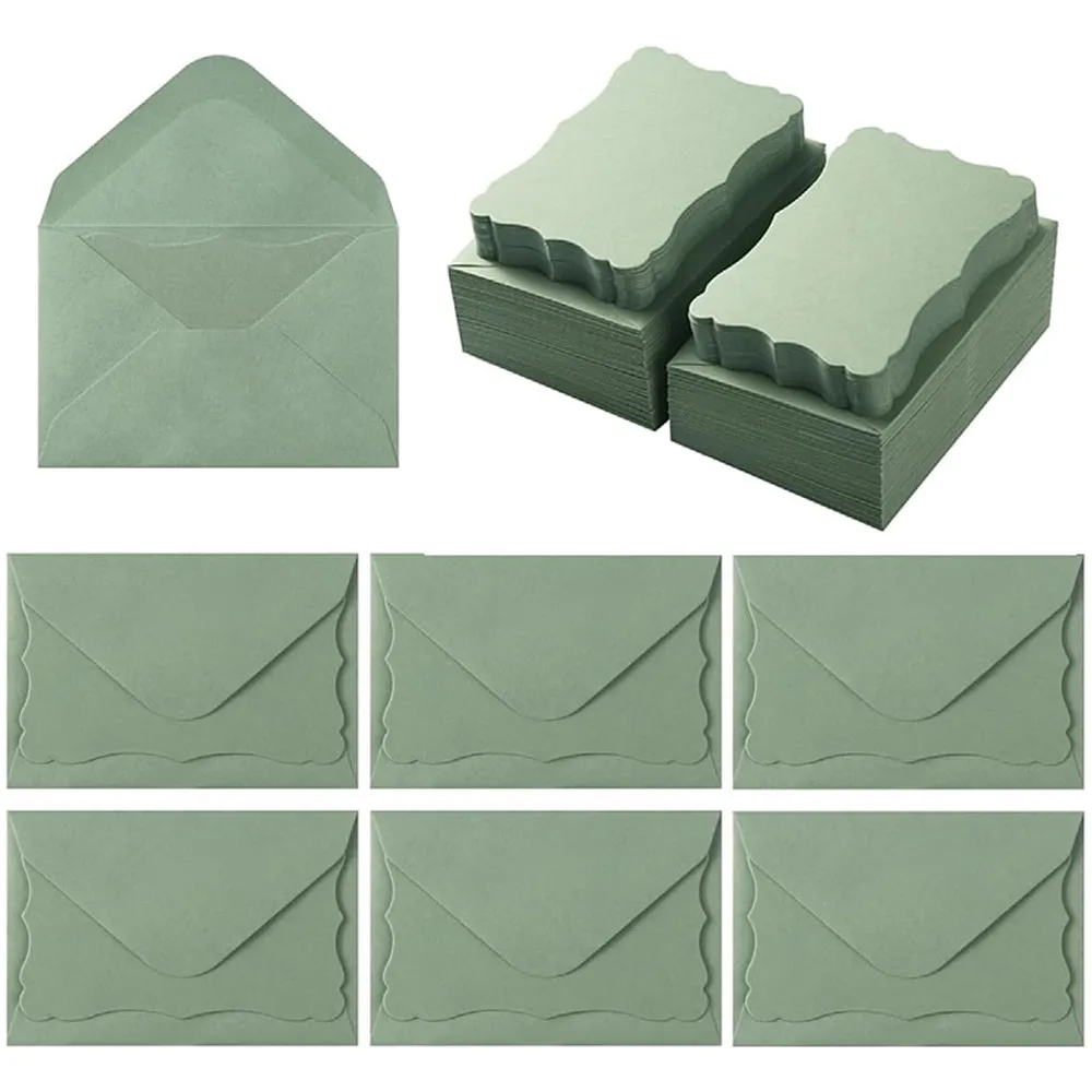 20 مجموعة من بطاقات المعايدة الفارغة من الورق الأخضر العشبي مع مجموعة مغلف مجموعة بطاقات دعوة لدعوة حفل الزفاف