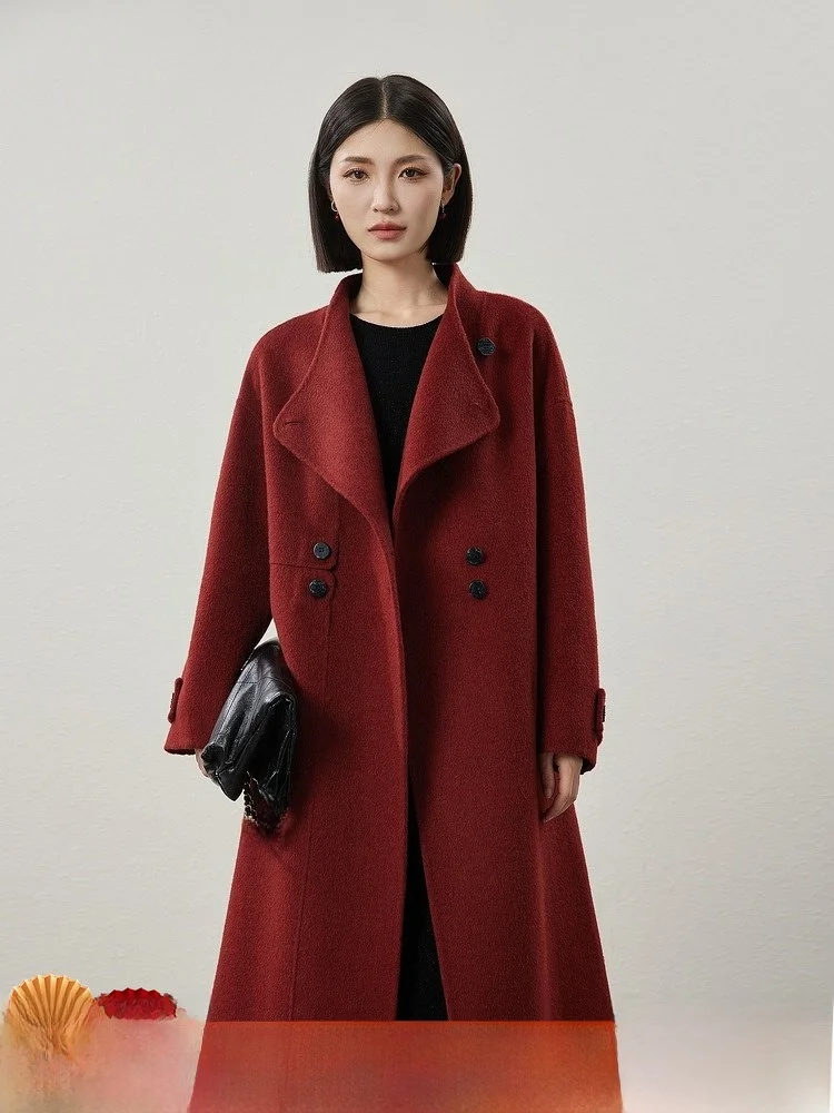 

Ретро-пальто из двусторонней шерсти с верблюжьим пухом и шелком, с многофункциональным воротником, удлиненное, зимнее, с длинными рукавами