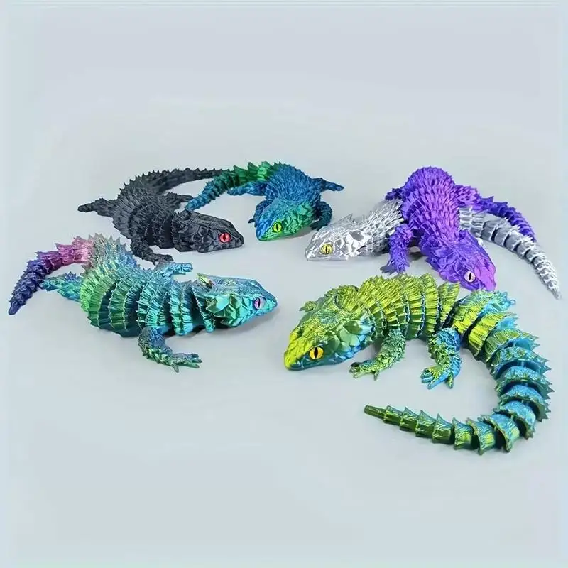 3D Printed Conjoined Lizard Statue Ornaments, Movable Cartoon, Creative Desk Plants, Rockery, Fish Tank Landscaping Decoration