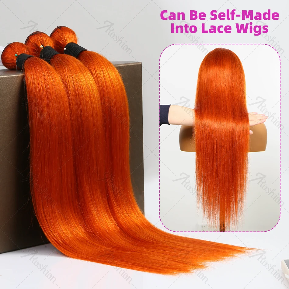 30 بوصة البرتقال الزنجبيل حزم مستقيمة 100% الشعر البشري عذراء الخام نسج 1/2/3 قطعة الملونة البرازيلي السائبة حزم الشعر للنساء #4