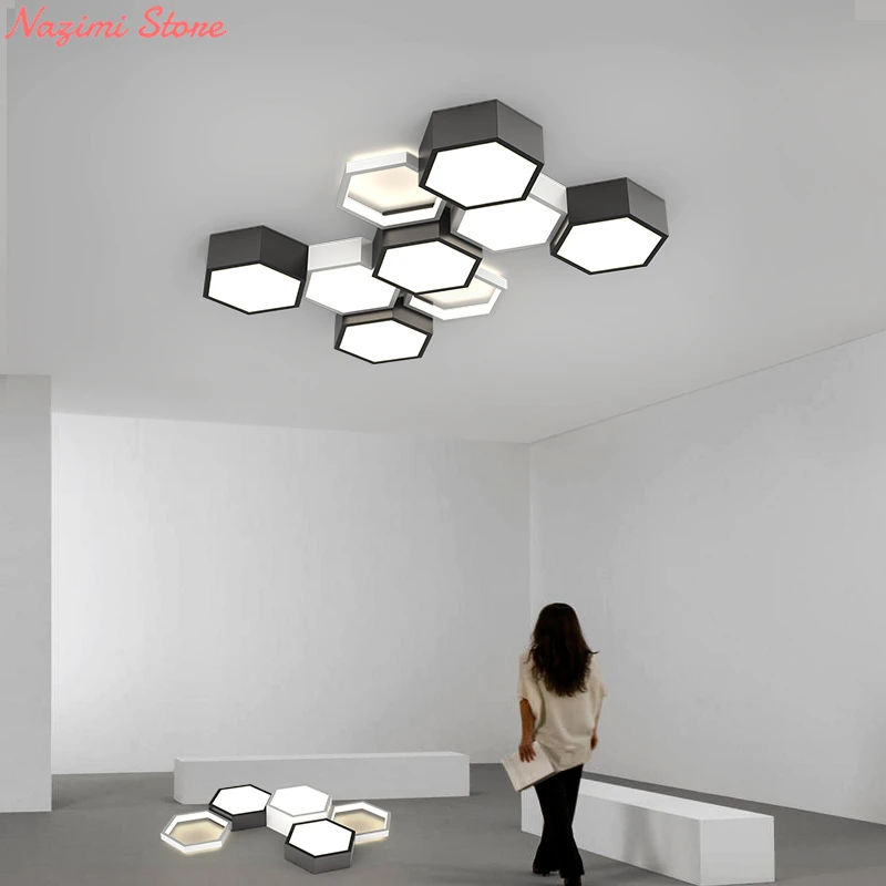 

Honeycomb Lamp Intelligent Hall Dinning Lamp Minimalist Ceiling Lights for Living Room Combination Creative Art Indoor Lamps