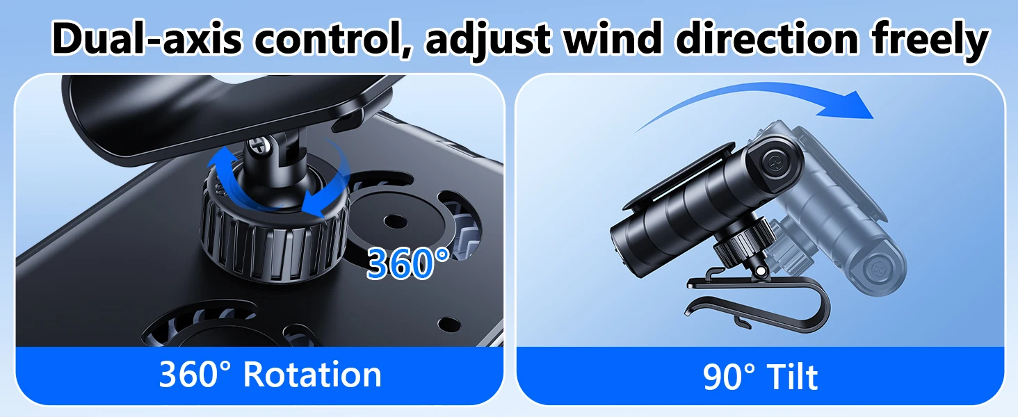 DICMKY Car Clip on Fan for Sun Visor, 3000Mah Rechargeable Battery Powered Usb Fans