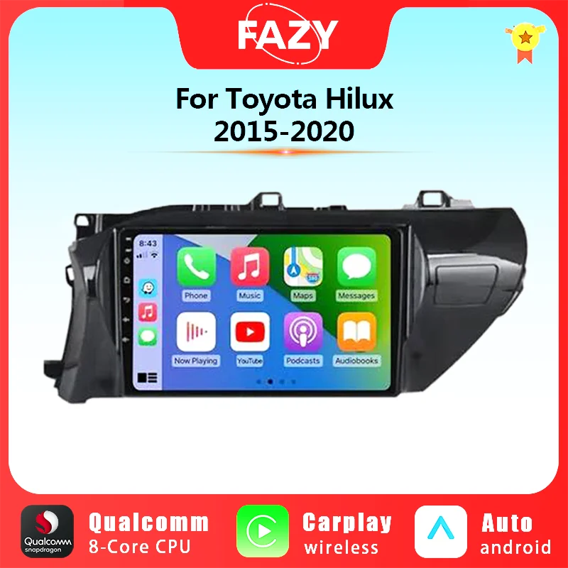 10'' Android Auto Radio Wireless Carplay Screen For Toyota Hilux 2015-2020 Multimedia Player Navigation GPS Car Stereo Head Unit