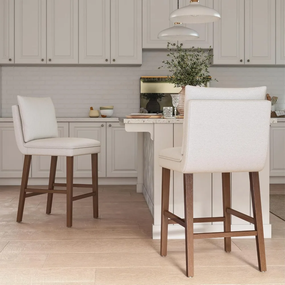 

Bar Stools Set of 2, 27 Upholstered Linen Fabric Counter Height Barstools with Removable Backrest/Brown Brush Legs for Home Isla