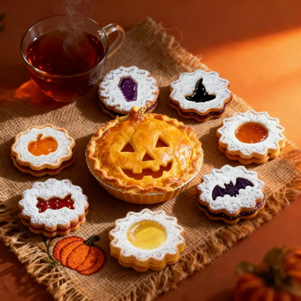 9PCS Halloween Cookie Cutter Set, Food Grade Stainless Steel, Pumpkin Bat Ghost Linzer Molds, Smooth Edges, For Home DIY Baking