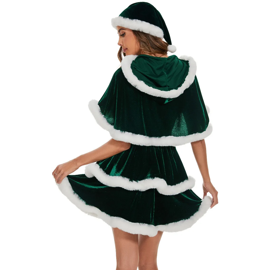 Chal vestidos de Navidad traje de pana roja y verde disfraz de vacaciones Cosplay Navidad chica Sexy fiesta escenario Cosplay uniforme